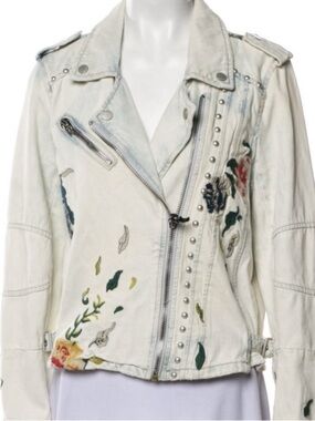 BLANKNYC Floral Embroidered & Embellished Denim Moto Jacket